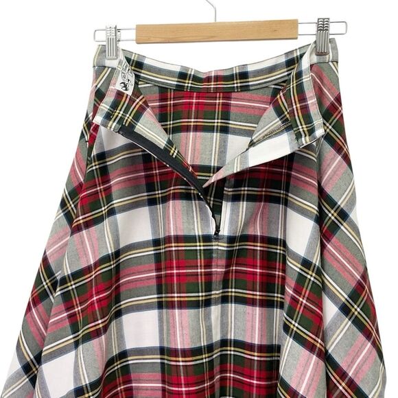 Hell Bunny Vixen Plaid Midi Skirt Red Green Tartan Swing Circle Skirt Size Small - Picture 7 of 11
